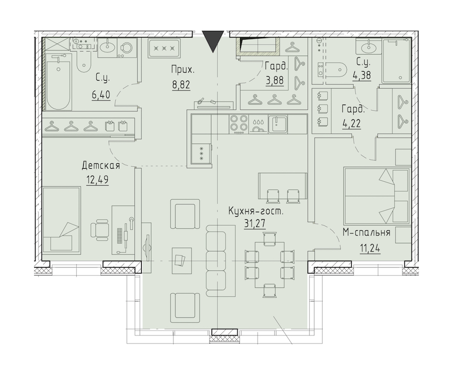 2-комнатная квартира 82.7 м², 2/7 эт., ЖК «LEGENDA Чёрная речка 41»